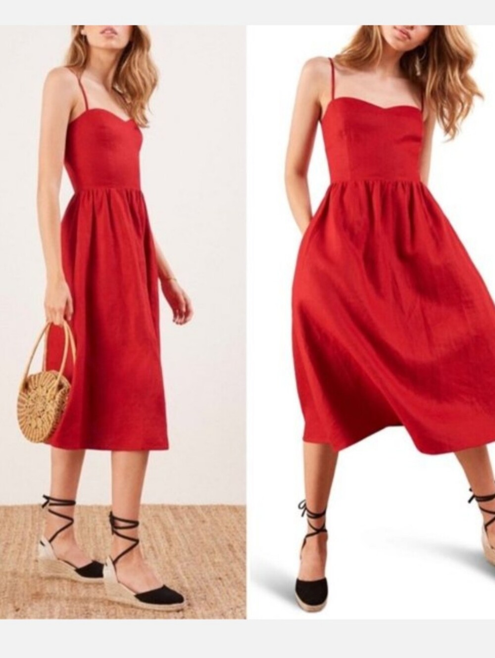 NWT Reformation Olivia Linen Midi Dress Size 8